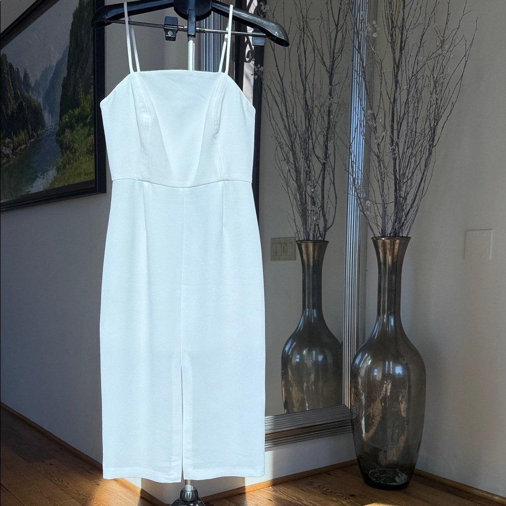 BCBGeneration White Midi Dress with Spaghetti Straps
